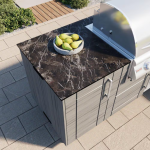 WeatherStrong Bimini 7 1/2 Ft Outdoor Kitchen Island w/ DCS Natural Gas Grill & Refrigerator in Shell White/Midnight Ice - Image 8