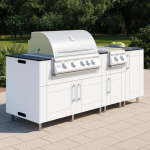 WeatherStrong Abaco 7 Ft Outdoor Kitchen Island w/ DCS Natural Gas Grill & Side Burner in Shell White/Midnight Ice - Image 2