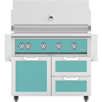 Hestan 42-Inch Propane Gas Grill W/ Sear Burner & Rotisserie On Double Drawer & Door Tower Cart - Bora Bora - GMBR42-LP-TQ