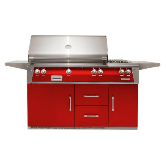 duttpack-7131 Alfresco ALXE 56-Inch Freestanding Propane Deluxe Grill On Refrigerated Cart With Rotisserie And Side Burner in Carmine Red - ALXE-56R-LP-S3002 - Image 1