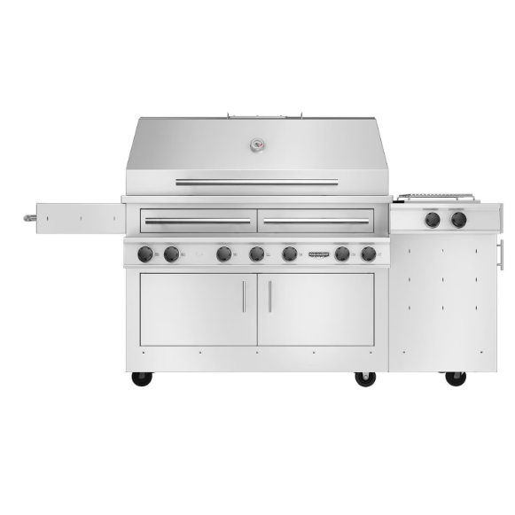 duttpack-7691 Kalamazoo K1000HS Hybrid Fire Four Burner Marine Grade Freestanding Bulk Propane Grill W/ Side Burner, Two Meat & Two Plancha Grill Surface Grates - Image 1